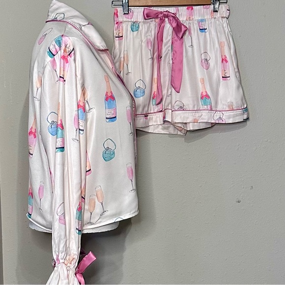 Peach Love | satin look/feel ring & champaign print pj set - Picture 10 of 14